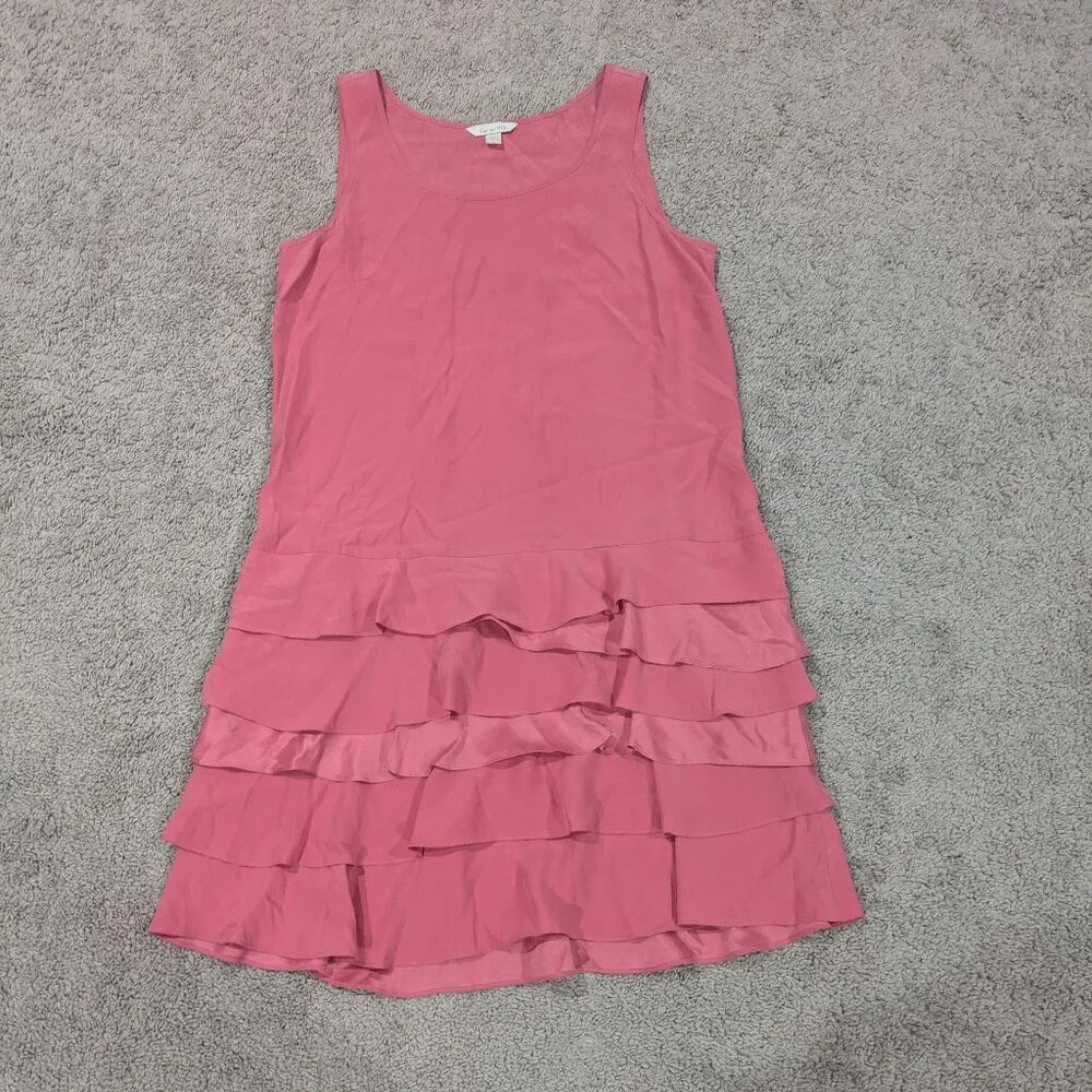 Garnet Hill Dress Size 6 Pink‎ Sleeveless Ruffle Silk Dress